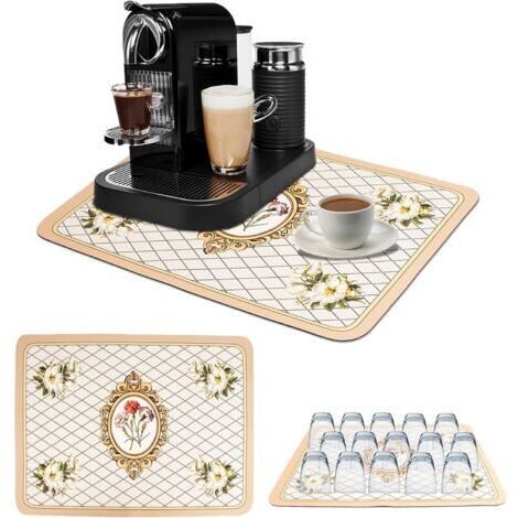 Sollbry Tapis Egouttoir Vaisselle, Séchage Rapide Super Absorbant, Tapis Vaisselle Egouttoir Absorbant pour Machine à Café, Cuisine, Comptoir, Bar, 40 x 50 cm, Imprimé Marron