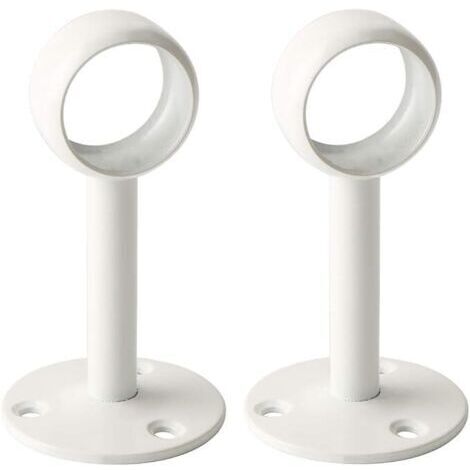 Sollbry Support de Tringle à Rideaux Support Tringle Penderie avec Vis Support de Plafond pour Rideau et Armoire, Blanc Brillant en Acier Inoxydable, Diamètre 26 mm, 2 Pcs