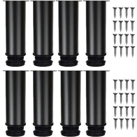 Sollbry Lot de 8 Pieds Réglables Meubles Noir, Ø 50 mm/Hauteur 200 mm Pieds de Canapé en Métal Acier Inoxydable, Pied de Table Basse pour Meubles TV Armoires Postes de Travail, avec 32 Vis (1/5)