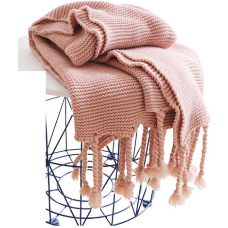 Sollbry Couverture en tricot épais, couverture en tricot torsadé confortable pour canapé, chaise, canapé, lit, salon, chambre à coucher, couverture décorative en coton (pink)
