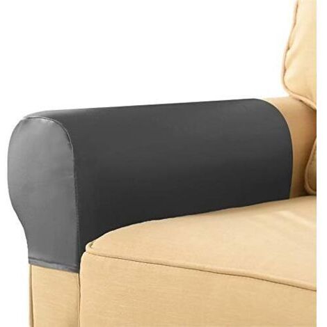 Sollbry Lot de 2 housses d'accoudoirs extensibles en cuir PU imperméable pour chaises et canapés, housse de fauteuil pour canapé inclinable, antidérapantes, lavables, protection d'accoudoirs (gris)
