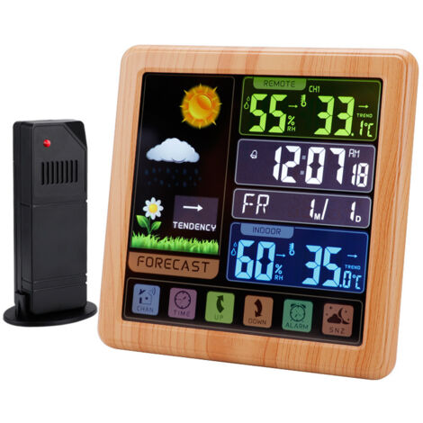 Sollbry Station météo sans fil avec réveil, thermomètre numérique intérieur et extérieur, hygromètre, jauge d'humidité avec icônes météo, prévisions météorologiques, affichage de l'heure, écran LCD co (1/3)