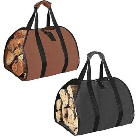Sollbry Lot de 2 sacs de transport pour bois de chauffage – Sac fourre-tout en toile cirée, extra large, résistant à l'eau, portable pour poêle à bois de chauffage, intérieur et extérieur, camping (1/5)