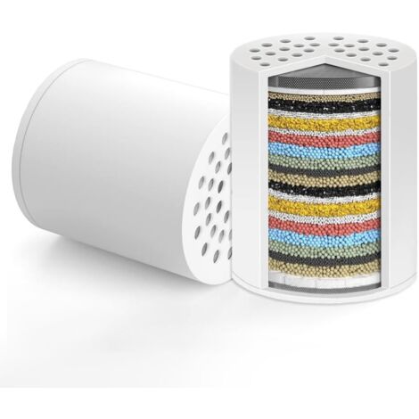 Sollbry Lot de 2 Cartouche Filtrante Remplaçable Universelle à Rendement pour Filtre de douche, Cartouches à 25 Étapes Adoucisseur d'eau Anti Calcaire, pour Éliminer le Chlore, le Fluorure, Les Métaux (1/5)