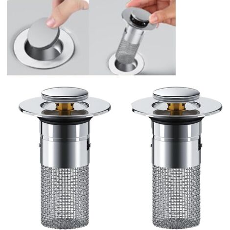 Sollbry Bouchon De Lavabo INOX Bouchon De Baignoire avec Crépine Anti-Bloqué Bouchon De Vidange pour évier avec Passoire à Cheveux Filtre Anti-Clogging pour Lavabo Baignoire Cuisine Bain (2 pièces) (1/5)