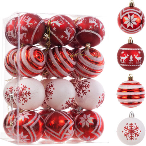 Sollbry 24 décorations de Noël, ornements de Noël, décorations à suspendre, boules de Noël Pendentifs de boules de Noël Boules de Noël à suspendre Boule en plastique Arbre de Noël (1/5)