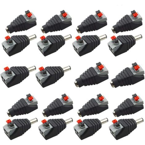 Sollbry 20pcs Professionnel d'alimentation DC à Bouton-Poussoir Adaptateur connecteur Rapide sans vis 5.5mm x 2.1mm pour Bandes LED 12V, caméras vidéosurveillance, Autres appareils électroniques (1/4)