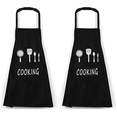 Sollbry 2 Pièces Tablier Noir Tablier Cuisine Homme Professionnel Tablier Étanche Avec Poches Tabliers Pour la Cuisine Restaurant Travail BBQ Jardinage Artisanat Cuisson Noir (1/5)
