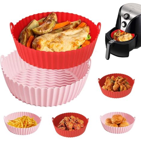 Sollbry 2 Grandes Air Fryer Acessoires, Panier Friteuse 21 cm/8,5 Pouces, Friteuse à Air en Silicone Réutilisable pour Accessoires de four à Friteuse à Air de 5 à 8 Qt (Rose + Rouge) (1/5)