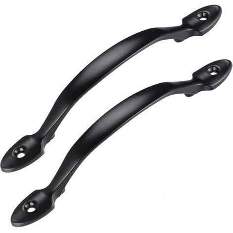 Sollbry 2Pcs Poignée de Traction de Porte Noir avec Vis, Poignee de Porte Interieur en Acier Inox, Poignée de Porte d’Armoire, Poignée de Hangar, Poignee de Porte de Garage, Porte de Jardin en Bois (1/5)