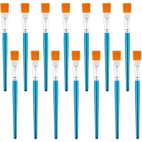 Sollbry Lot de 14 Petits Pinceaux Plats 24mm Pinceaux de Peinture Aquarelle Bleu Pinceaux Plats Pinceaux Peinture avec Poils Nylon pour Aquarelle Huile Gouache (1/4)