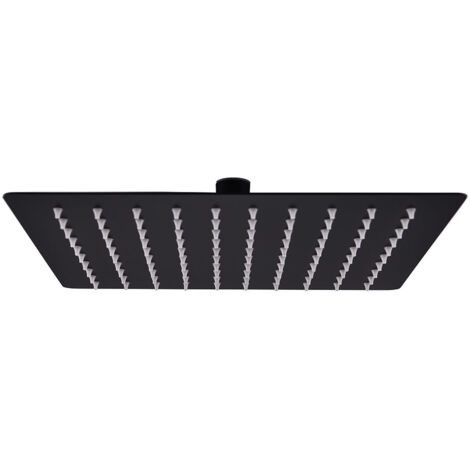 Sollbry – Pomme de douche pluie 20x20 cm carrée en acier inoxydable noir – Buses en silicone pour nettoyage facile – Joint pivotant pour angle ajustable (1/5)