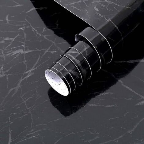 Sollbry Noir Marbre Papier Contact,40cmx2m Papier Peint Auto Adhesif Film Décoratif Amovible en papier pour bureau, cuisine, comptoir, armoire, étagère, autocollant vinyle résistant à l'eau (1/5)