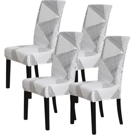 Sollbry Lot de 4 housses de chaise Parson extensibles imprimées pour salle à manger, motif extensible, lavable et amovible pour cuisine, hôtel, restaurant, cérémonie, taille universelle (4 pièces, géo (1/3)