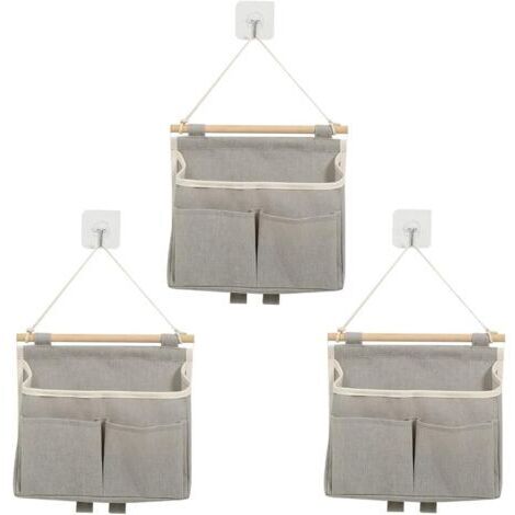 Sollbry 3 Pièces Sac de Rangement Suspendu, Sac de Rangement Mural avec 3 Poches Organiseurs Suspendus avec Crochet Adhésif Rayonnage de Porte de Grande Capacité pour Maisons, Bureaux, Caravanes(Gris) (1/4)