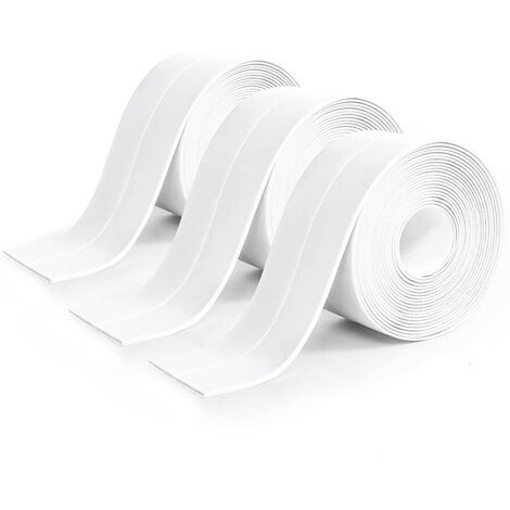 Sollbry 3 Pièces Rouleau Joint Silicone Blanc Salle De Bain, Ruban Adhésif Blanc Cuisine Ruban D'Étanchéité, Anti-Fuite Adapté À De Salle De Bains, Toilettes,Nombreuses Occasions (320 3,8Cm) (1/5)
