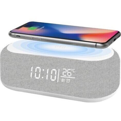 Sollbry – Réveil lumineux Bluetooth avec chargeur sans fil 15W – 9 couleurs de veilleuse – Affichage LED réglable – Thermomètre intégré (1/5)