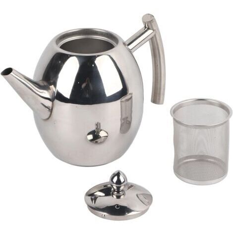 Sollbry Théière en acier inoxydable avec infuseur, théière de 1 litre/1,5 litre, théière en argent fine avec filtre pour maison, hôtel, restaurant, thé en vrac(1L)