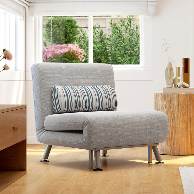 HOMCOM Fauteuil Convertible 1 Place, Fauteuil-lit chauffeuse 3 en 1 avec Dossier réglable 5 Positions, Oreiller, siège rembourré, Tissu Aspect Velours, canapé-lit pour invités, Salon, Bureau, Marron