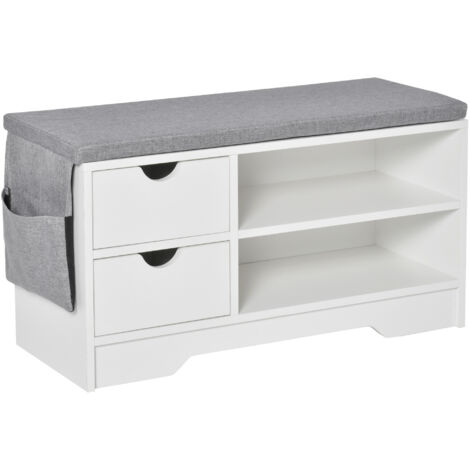 Homcom – Banc à chaussures avec coussin gris – 2 étagères et 2 tiroirs – MDF 80,5 x 30,5 x 43,5 cm – Style contemporain bicolore gris et blanc (1/5)