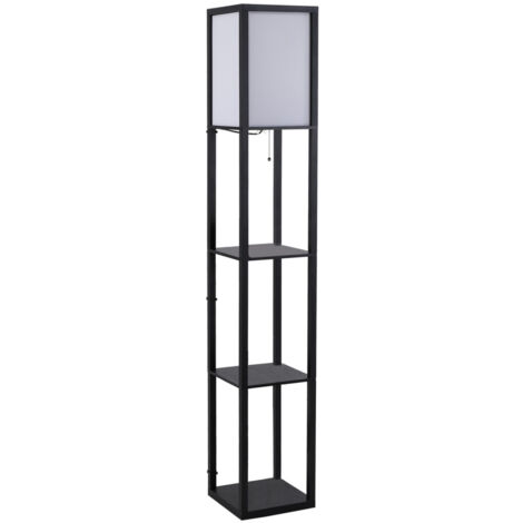 Lampadaire avec étagères sans ampoule, éclairage intérieur, lampadaire, E27, jusqu'à 40W, pour salon/chambre, bois, noir, 26x26x