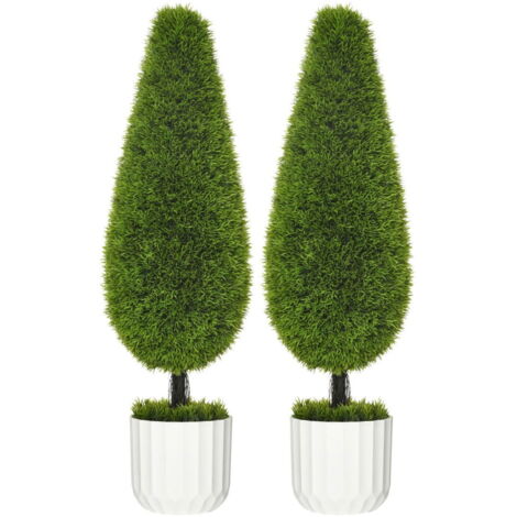 Lot de 2 cyprès artificiels, plante artificielle de 90 cm, arbre artificiel en pot, plante d'intérieur avec mousse artificielle (1/4)