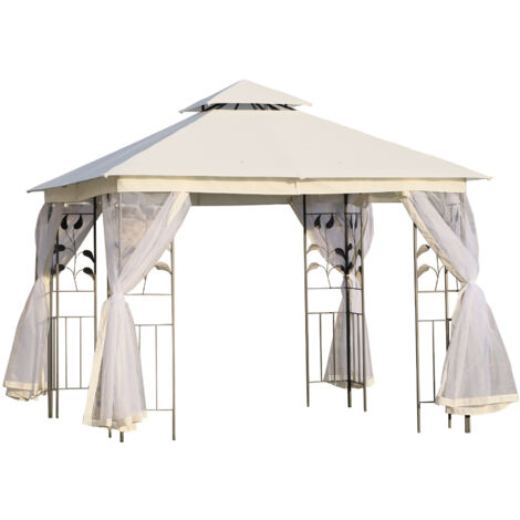 Tonnelle barnum style colonial double toit toiles moustiquaires amovibles 3L x 3l x 2,65H m beige (1/5)