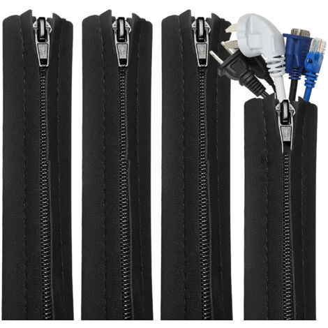 Set aus 4 schwarzen, geflochtenen, selbstaufrollenden Kabelaufbewahrungshüllen mit Reißverschluss für USB-, Strom- und Audio-/Videokabel (PC/TV), zu Hause oder im Büro. (1/5)