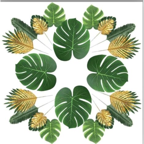 Künstliche Pflanzen (66 Teile): Künstliche 6-blättrige Palme, künstliche Blätter, Stängel und Laub, künstliche Tropenpflanzen, Dschungel- und Hawaii-Strandthema, Tischdekoration. (1/5)