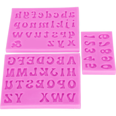 alphanumerische Silikonformen (Groß- und Kleinbuchstaben) zur Herstellung von Kuchen, Modelliermasse und rosa Schokolade (1/5)