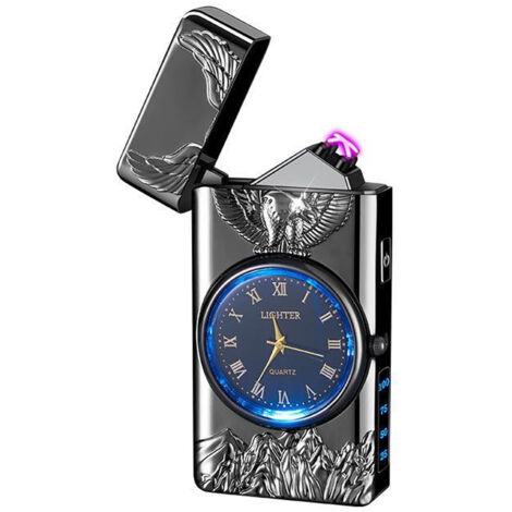 Plasma-Elektrofeuerzeug: USB-wiederaufladbar, elektrisches Bogenfeuerzeug mit Uhr und LED-Licht, windfest.