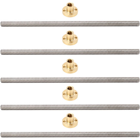 Fünf T8-Kugelgewindetriebe, 2 mm Steigung, 8 mm Steigung, 200 mm Länge, mit Messingmuttern, geeignet für 3D-Drucker. (1/5)