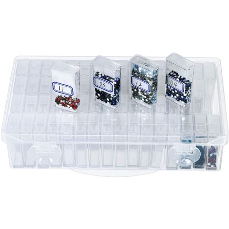 Aufbewahrungsbox für Diamantmalerei mit 64 einzelnen transparenten Kunststofffläschchen Box für Diamantmalerei mit abnehmbaren Steinchen Zubehör-Aufbewahrungsbox (1/5)