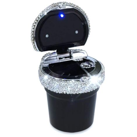 Auto-Aschenbecher, leicht zu reinigen, herausnehmbar, Edelstahl, mit Deckel, blaues LED-Licht, kompatibel mit den meisten Getränkehaltern im Auto (schwarz).