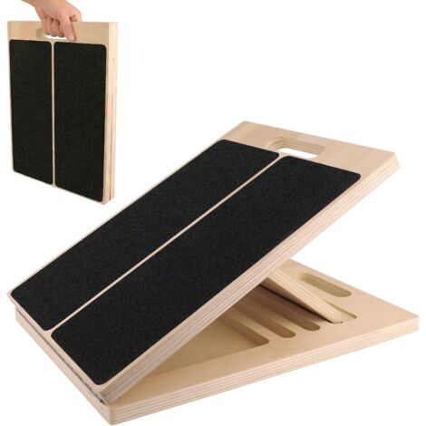Kinesiologisches Schrägbrett – 1 Stück – Holz – 5 verstellbare Positionen – Wadenstreckung und Kniebeuge – 39,5 x 29,5 cm