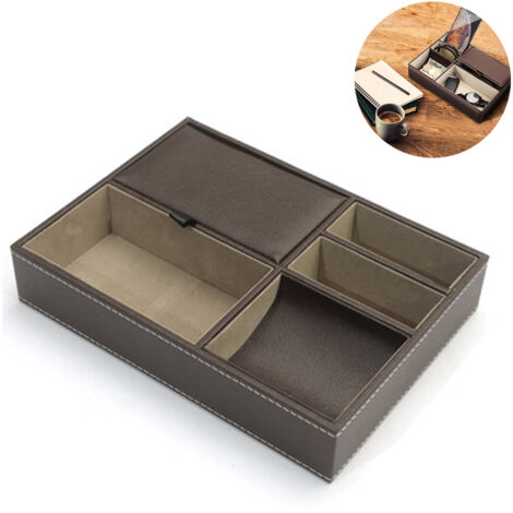 Aufbewahrungsbox aus Leder für den Schreibtisch, multifunktionales Ablagefach, kann als Nachttisch- oder Schminktisch-Organizer verwendet werden – 5 Fächer, geeignet zur Aufbewahrung von Geldbörsen (1/5)