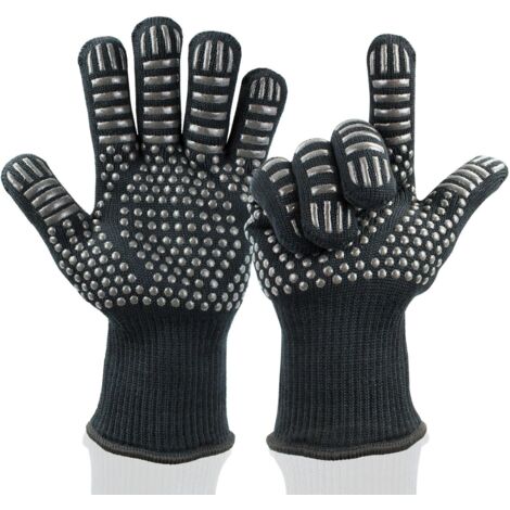 Hochwertige Grillhandschuhe (1 Paar), hitzebeständig bis 500°C, entsprechen der Norm EN407, schwarz. (1/5)