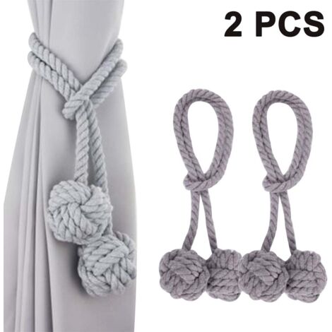 exquisite, handgefertigte Gardinenclips mit baumelnden Quasten, Raffhalter/Bindebänder aus Baumwollseil mit Quasten und dekorativen kugelförmigen Accessoires für die Rückseite. (1/5)