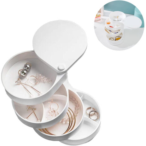 Schmuckaufbewahrungsbox für Damen/kleine Mädchen, Schmuckablage, vierstöckiges Drehtablett für kleine Ohrringe, bietet Platz für Armbänder, Ringe, (1/5)