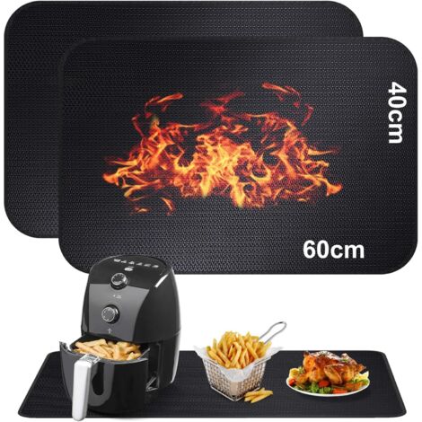 Feuerfeste Unterlage – 2-teilig – Glasfaser und Silikon – Hitzebeständig bis 500 °C – Für Fritteuse und Backofen – 40 x 60 cm (1/5)