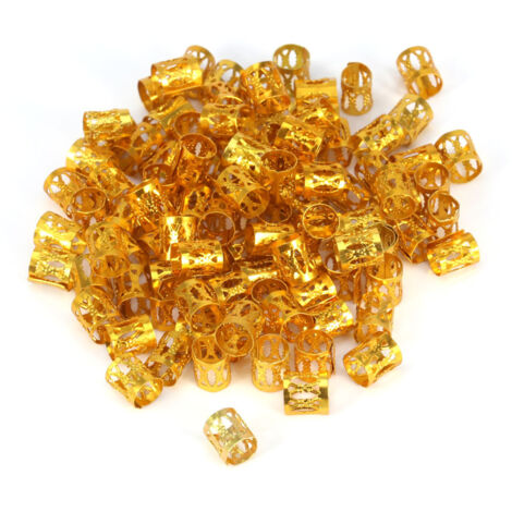 100 Stück/Beutel farbige Perlen für Zöpfe, Ringe und Haarschmuck (Gold) - 100 Stück/Beutel farbige Perlen für Zöpfe, Ringe und Haarschmuck (Gold) (1/5)