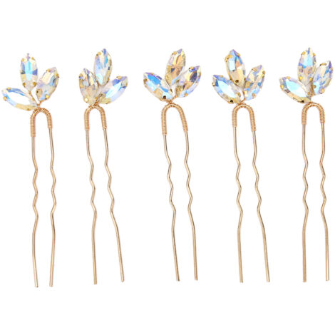 Set aus 5 kristallenen, blütenförmigen Haarnadeln im schlichten und eleganten Retro-Stil, verziert mit funkelnden Strasssteinen, perfekt für eine Party oder Hochzeit. (1/5)