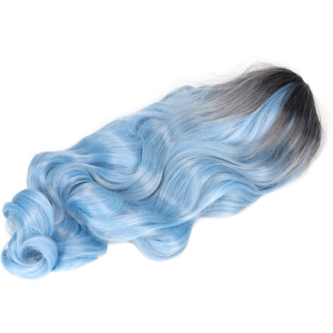 Hitzebeständige, blaue Ombré-Perücke mit Mittelscheitel, lang, gewellt und lockig, aus Kunstfasern, ideal für den Alltag, Cosplay und Halloween. Perfekt für den Alltag und Cosplay. (1/5)