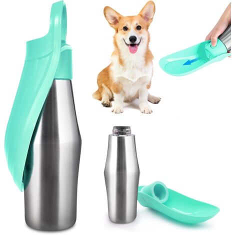 Gourde pour chien - 750 ml - Pliable à 180° - Portable - Acier inoxydable - Idéale pour l'entraînement - Verte - 1 (1/3)