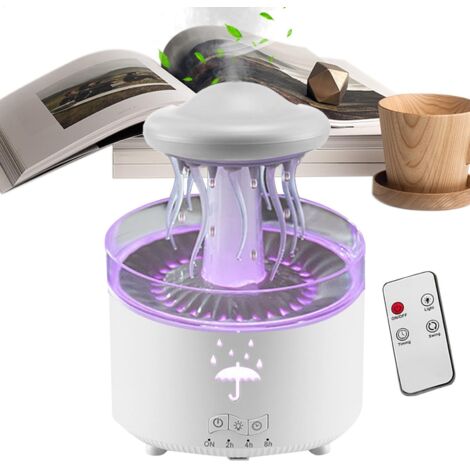 Diffuseur humidificateur méduse, machine à parfumer l'air avec effet pluie simulée, aromathérapie LED 7 couleurs, parfum d'intérieur (19,7 x 13,7 x 13,7 cm) (1/5)