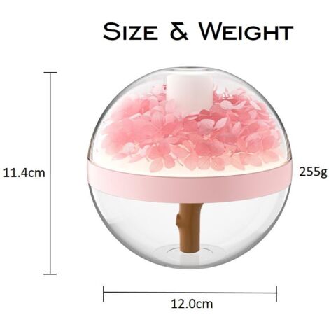 Humidificateur portable rechargeable de 270 ml pour fleurs séchées, avec veilleuse et arrêt automatique en cas de manque d'eau, idéal pour le bureau, la chambre et le salon (rose). (1/5)
