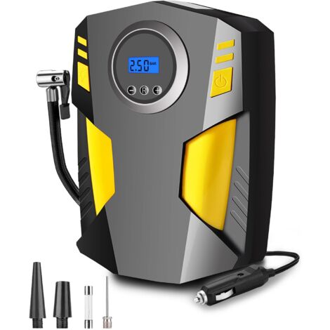 Gonfleur de pneus numérique, pompe à air portable avec 3 adaptateurs d'embout et lumière LED numérique, gonfleur de pneus rapide 12V. (1/5)