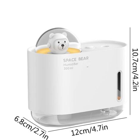 Petit humidificateur, diffuseur Space Bear, brumisateur pour chambre, capacité 300 ml, mode brume froide, ultra silencieux, facile à nettoyer, design mignon, parfait (1/5)
