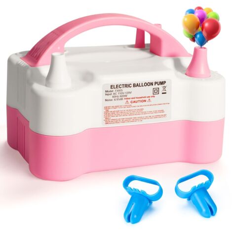 Pompe électrique pour gonfler les ballons, pompe à air portable automatique à double buse, 110 V 600 W, avec outil de nouage, rose et blanche. (1/5)