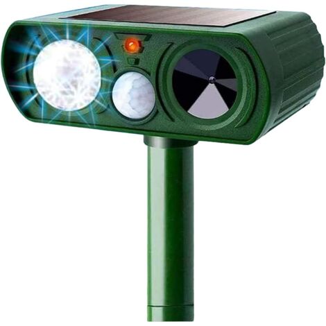 Répulsif animal à ultrasons et à énergie solaire — Avec détecteur de mouvement et lumière clignotante — Résistant aux intempéries — Pour extérieur, ferme, jardin et pelouse (1/5)